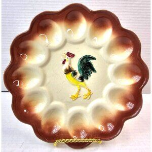 Vintage Ceramic Rooster Deviled Egg Plate Country Farmhouse